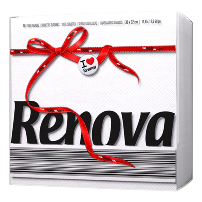 Serviettes En Papier Renova Love & Action - 90 Unités, Papier Recyclé, Label Écologique, 22x22cm